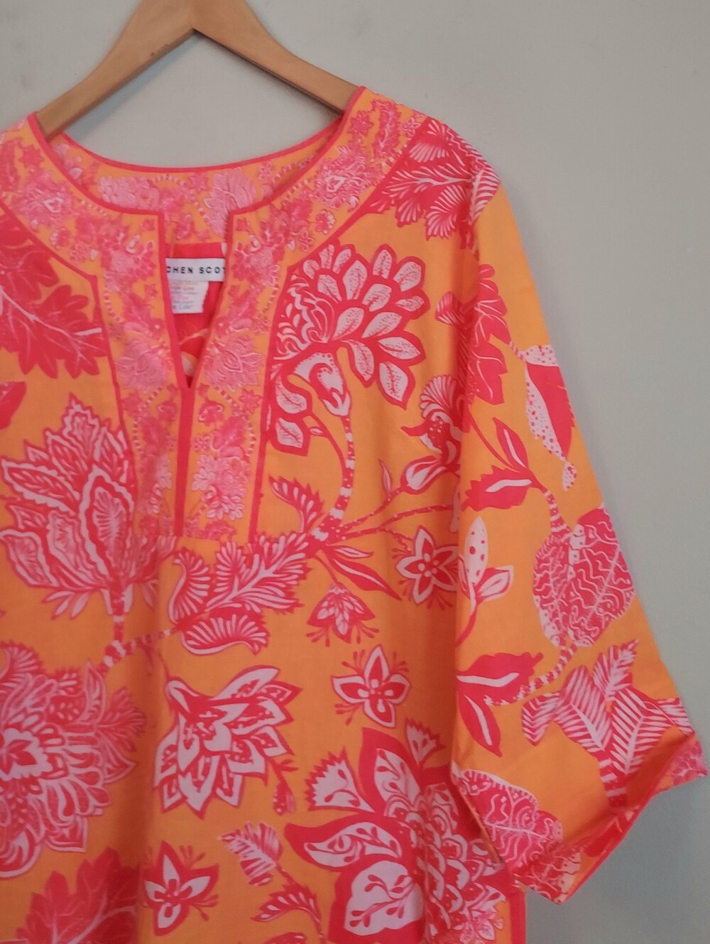 Gretchen Scott Tunic Blouse Top Size Small Orange Pink Resort Preppy - Picture 3 of 11